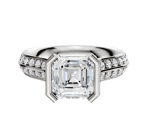 14K White Gold Bezel Half Bezel North/South Cathedral Knife Edge 1-Row-Pave 2.5mm Engagement Ring