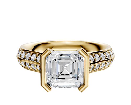18K Yellow Gold Bezel Half Bezel North/South Cathedral Knife Edge 1-Row-Pave 2.5mm Engagement Ring