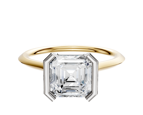 18K Two Tone Bezel Half Bezel North/South Cathedral Knife Edge 1.5mm Engagement Ring