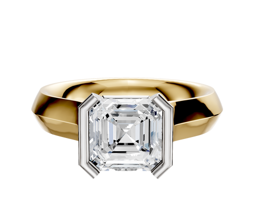 14K Two Tone Bezel Half Bezel North/South Cathedral Knife Edge 4.0mm Engagement Ring