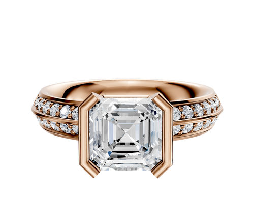 18K Rose Gold Bezel Half Bezel North/South Classic Knife Edge 1-Row-Pave 2.5mm Engagement Ring