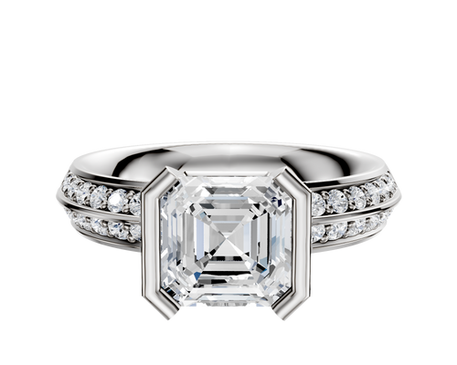 Platinum Bezel Half Bezel North/South Classic Knife Edge 1-Row-Pave 2.5mm Engagement Ring