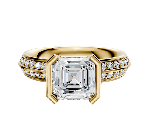 14K Yellow Gold Bezel Half Bezel North/South Classic Knife Edge 1-Row-Pave 2.5mm Engagement Ring
