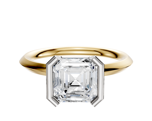 18K Two Tone Bezel Half Bezel North/South Classic Knife Edge 2.0mm Engagement Ring