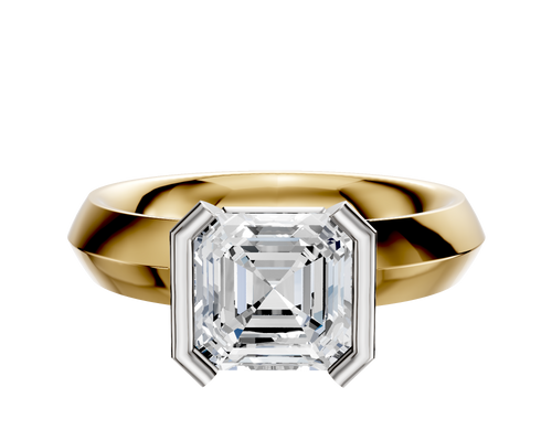 14K Two Tone Bezel Half Bezel North/South Classic Knife Edge 4.0mm Engagement Ring