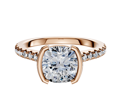 14K Rose Gold Bezel Half Bezel North/South Cathedral Dome 1-Row-Pave 2.5mm Engagement Ring