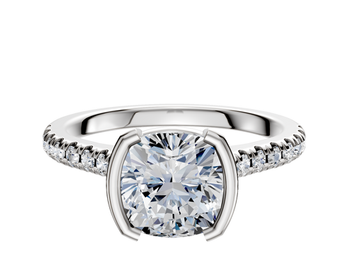14K Two Tone Bezel Half Bezel North/South Cathedral Dome 1-Row-Pave 2.5mm Engagement Ring