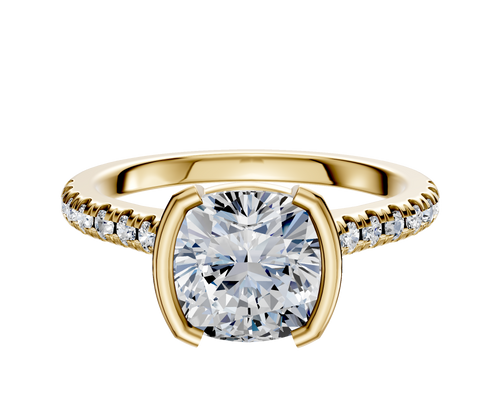 18K Yellow Gold Bezel Half Bezel North/South Cathedral Dome 1-Row-Pave 2.5mm Engagement Ring