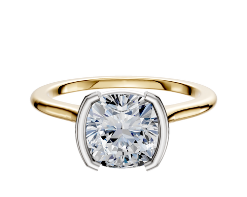 14K Two Tone Bezel Half Bezel North/South Cathedral Dome 1.5mm Engagement Ring