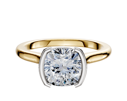 14K Two Tone Bezel Half Bezel North/South Cathedral Dome 2.0mm Engagement Ring