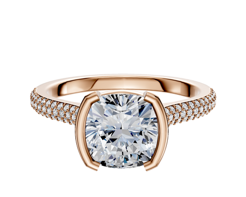 14K Rose Gold Bezel Half Bezel North/South Cathedral Dome 3-Row-Pave 2.0mm Engagement Ring
