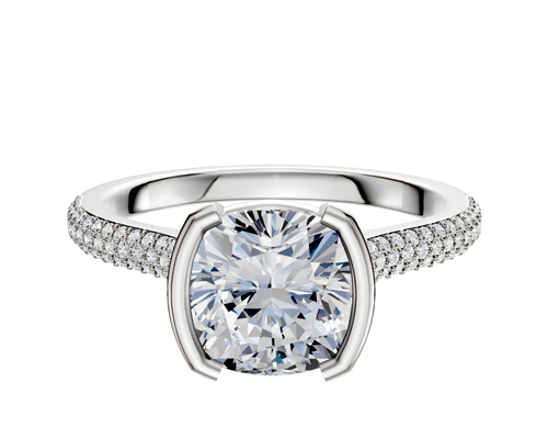 14K White Gold Bezel Half Bezel North/South Cathedral Dome 3-Row-Pave 2.0mm Engagement Ring
