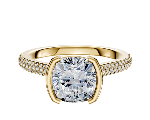 18K Yellow Gold Bezel Half Bezel North/South Cathedral Dome 3-Row-Pave 2.0mm Engagement Ring