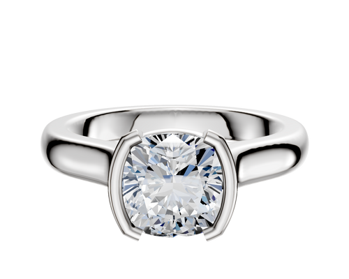 14K White Gold Bezel Half Bezel North/South Cathedral Dome 3.0mm Engagement Ring