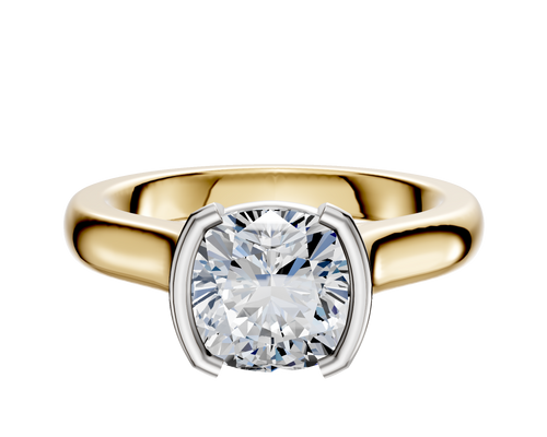 14K Two Tone Bezel Half Bezel North/South Cathedral Dome 3.0mm Engagement Ring