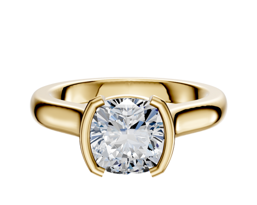 14K Yellow Gold Bezel Half Bezel North/South Cathedral Dome 3.0mm Engagement Ring