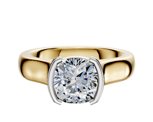18K Two Tone Bezel Half Bezel North/South Cathedral Dome 4.0mm Engagement Ring