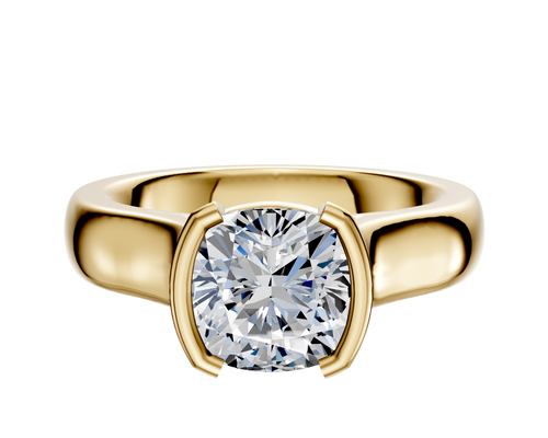 14K Yellow Gold Bezel Half Bezel North/South Cathedral Dome 4.0mm Engagement Ring