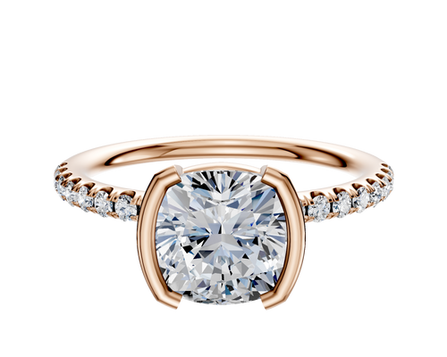 18K Rose Gold Bezel Half Bezel North/South Classic Dome 1-Row-Pave 2.5mm Engagement Ring