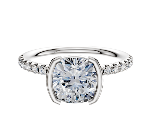 14K Two Tone Bezel Half Bezel North/South Classic Dome 1-Row-Pave 2.5mm Engagement Ring