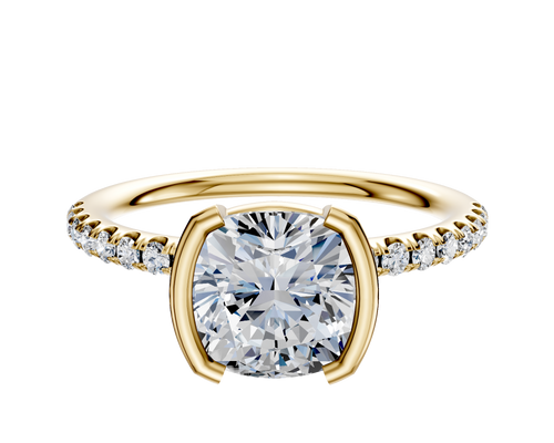 14K Yellow Gold Bezel Half Bezel North/South Classic Dome 1-Row-Pave 2.5mm Engagement Ring