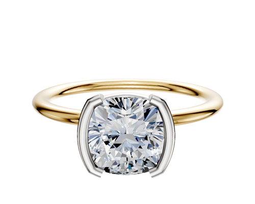 14K Two Tone Bezel Half Bezel North/South Classic Dome 1.5mm Engagement Ring