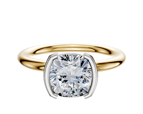 18K Two Tone Bezel Half Bezel North/South Classic Dome 2.0mm Engagement Ring