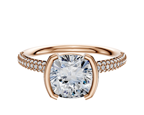 18K Rose Gold Bezel Half Bezel North/South Classic Dome 3-Row-Pave 2.0mm Engagement Ring