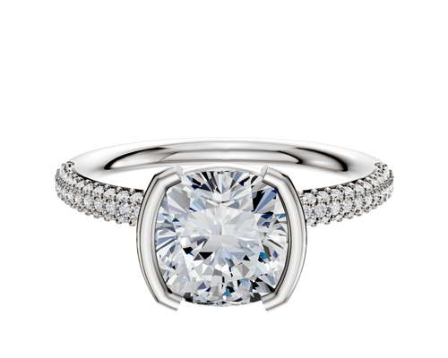 18K Two Tone Bezel Half Bezel North/South Classic Dome 3-Row-Pave 2.0mm Engagement Ring