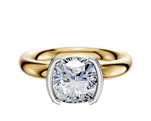 14K Two Tone Bezel Half Bezel North/South Classic Dome 3.0mm Engagement Ring