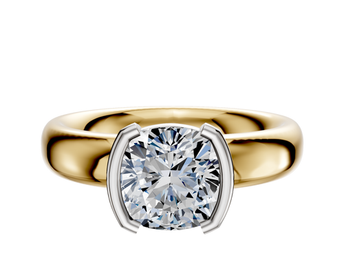 14K Two Tone Bezel Half Bezel North/South Classic Dome 4.0mm Engagement Ring