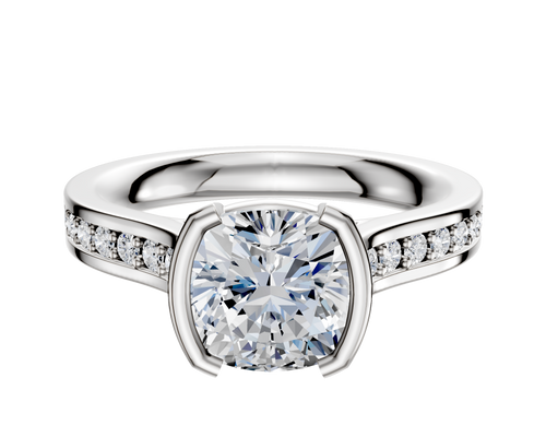 18K Two Tone Bezel Half Bezel North/South Cathedral Flat 1-Row-Pave 2.5mm Engagement Ring