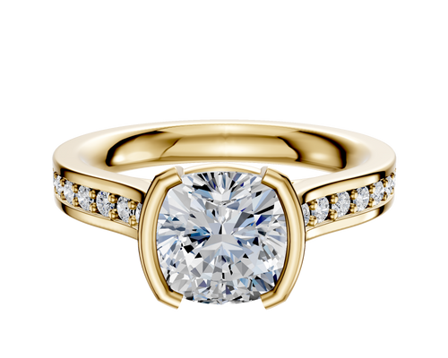 14K Yellow Gold Bezel Half Bezel North/South Cathedral Flat 1-Row-Pave 2.5mm Engagement Ring