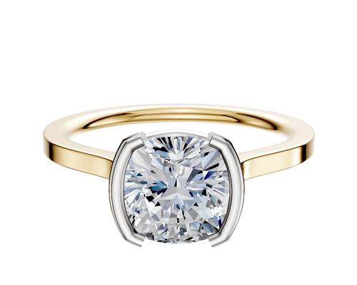 14K Two Tone Bezel Half Bezel North/South Cathedral Flat 1.5mm Engagement Ring