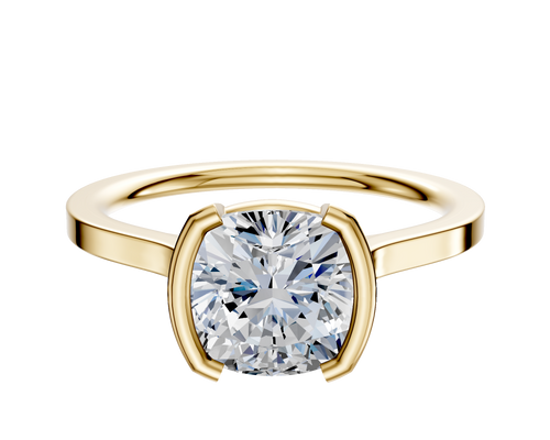 18K Yellow Gold Bezel Half Bezel North/South Cathedral Flat 1.5mm Engagement Ring