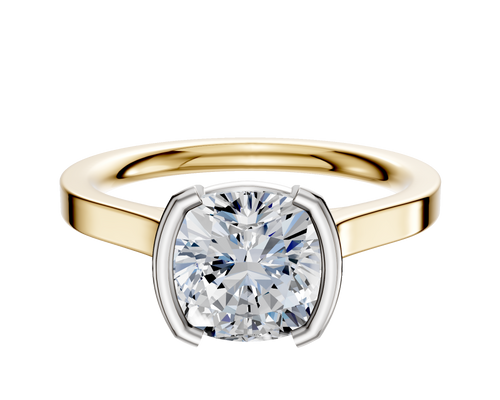 14K Two Tone Bezel Half Bezel North/South Cathedral Flat 2.0mm Engagement Ring