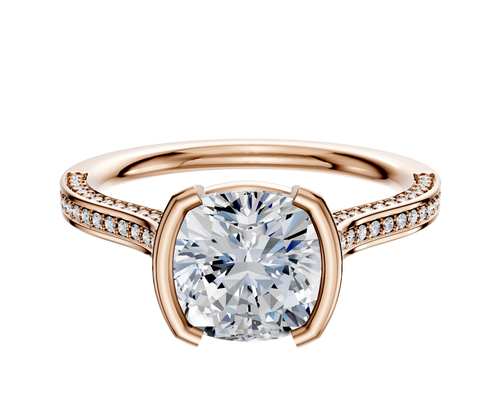 18K Rose Gold Bezel Half Bezel North/South Cathedral Flat 3-Row-Pave 2.0mm Engagement Ring