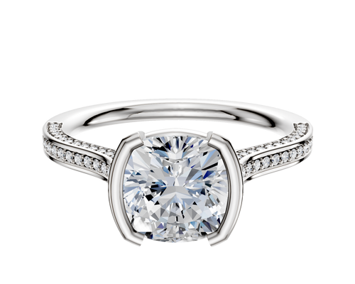 Platinum Bezel Half Bezel North/South Cathedral Flat 3-Row-Pave 2.0mm Engagement Ring