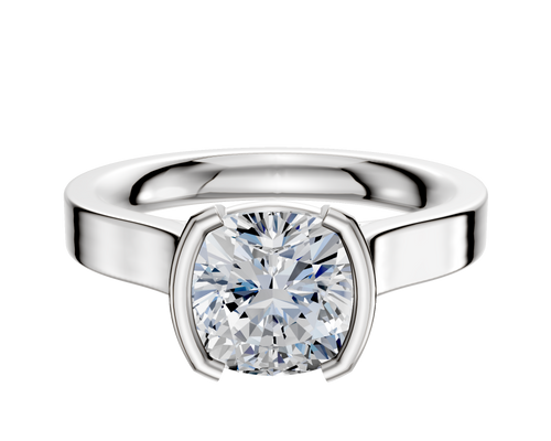 14K White Gold Bezel Half Bezel North/South Cathedral Flat 3.0mm Engagement Ring
