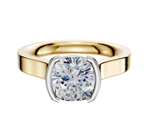 18K Two Tone Bezel Half Bezel North/South Cathedral Flat 3.0mm Engagement Ring