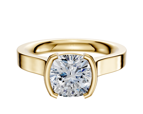 18K Yellow Gold Bezel Half Bezel North/South Cathedral Flat 3.0mm Engagement Ring