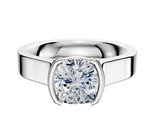 14K White Gold Bezel Half Bezel North/South Cathedral Flat 4.0mm Engagement Ring