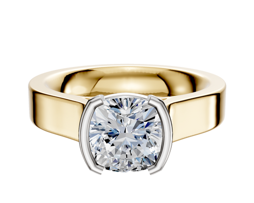 18K Two Tone Bezel Half Bezel North/South Cathedral Flat 4.0mm Engagement Ring