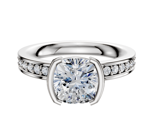 Platinum Bezel Half Bezel North/South Classic Flat 1-Row-Pave 2.5mm Engagement Ring