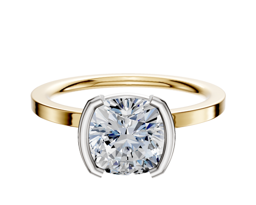 18K Two Tone Bezel Half Bezel North/South Classic Flat 1.5mm Engagement Ring