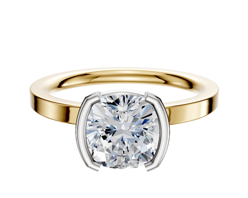 18K Two Tone Bezel Half Bezel North/South Classic Flat 2.0mm Engagement Ring