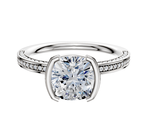 14K Two Tone Bezel Half Bezel North/South Classic Flat 3-Row-Pave 2.0mm Engagement Ring