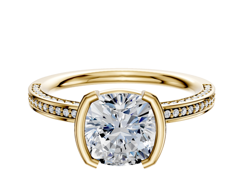 18K Yellow Gold Bezel Half Bezel North/South Classic Flat 3-Row-Pave 2.0mm Engagement Ring