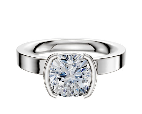 14K White Gold Bezel Half Bezel North/South Classic Flat 3.0mm Engagement Ring