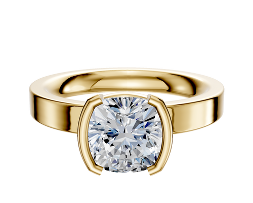 18K Yellow Gold Bezel Half Bezel North/South Classic Flat 3.0mm Engagement Ring